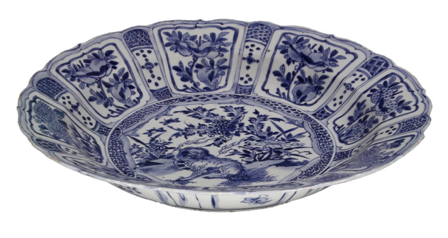 A blue and white china bowl

Description automatically generated